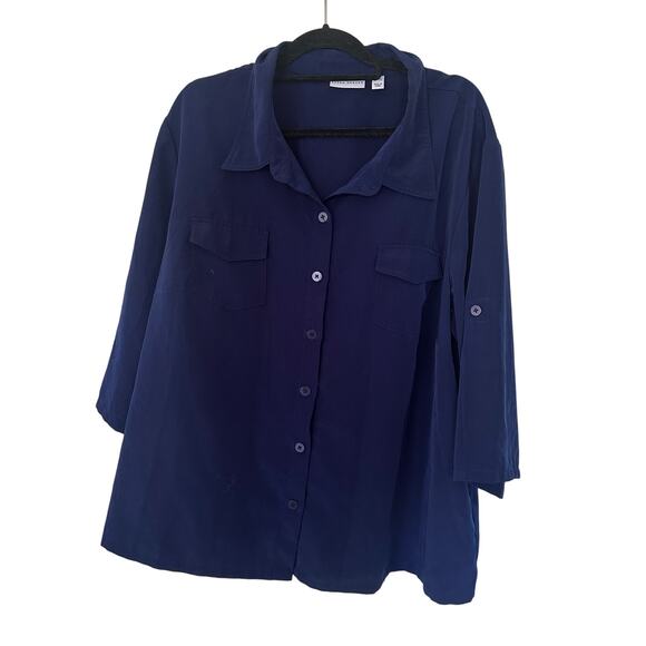 Susan Graver 3/4 sleeve blue button up blouse plus size 3X - Picture 1 of 5